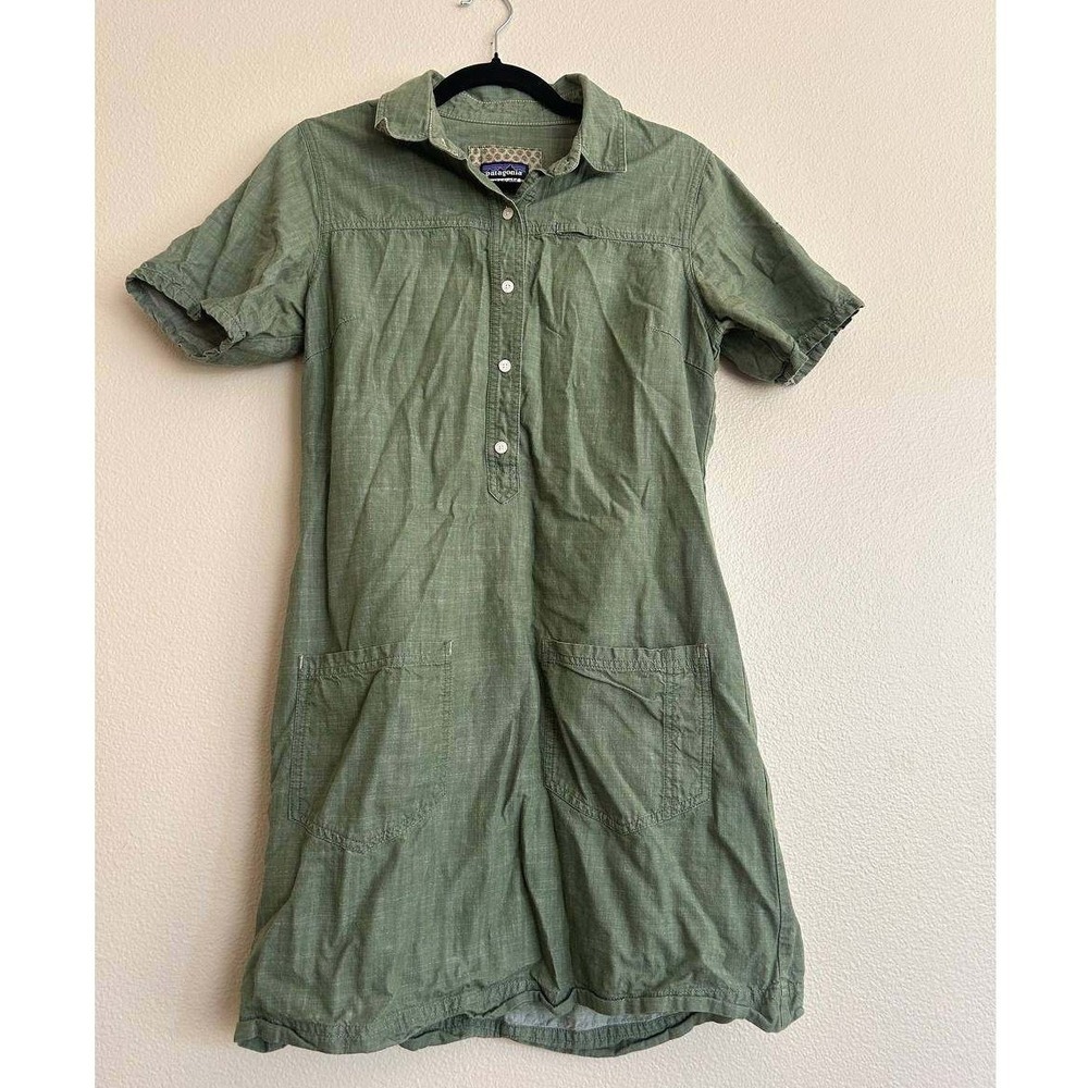 Patagonia Chesser Island Olive Green Shirt Dress 8 Gorpcore Sustainable Euro